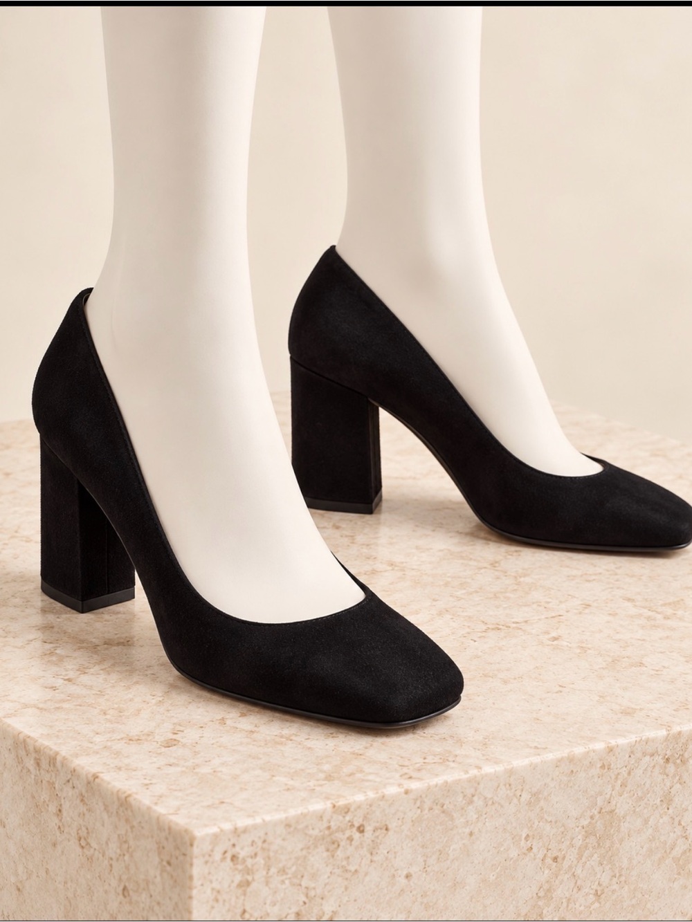 J.Crew Black Suede Square Toe Block Heel Pumps Size 8.5